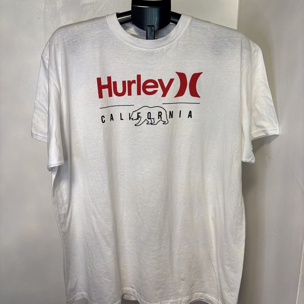 Hurley Shirt Mens XXL White OAO California Short‎ Sleeve Graphic Tee Cotton Surf